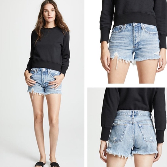 Agolde Pants - AGOLDE Parker Vintage Distressed Cut Off Shorts 32 High Rise Light Wash Button